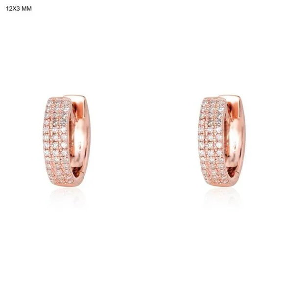 Triple Row Diamond Pavé (or 18k upon request) 14K Yellow Gold Huggie Earrings